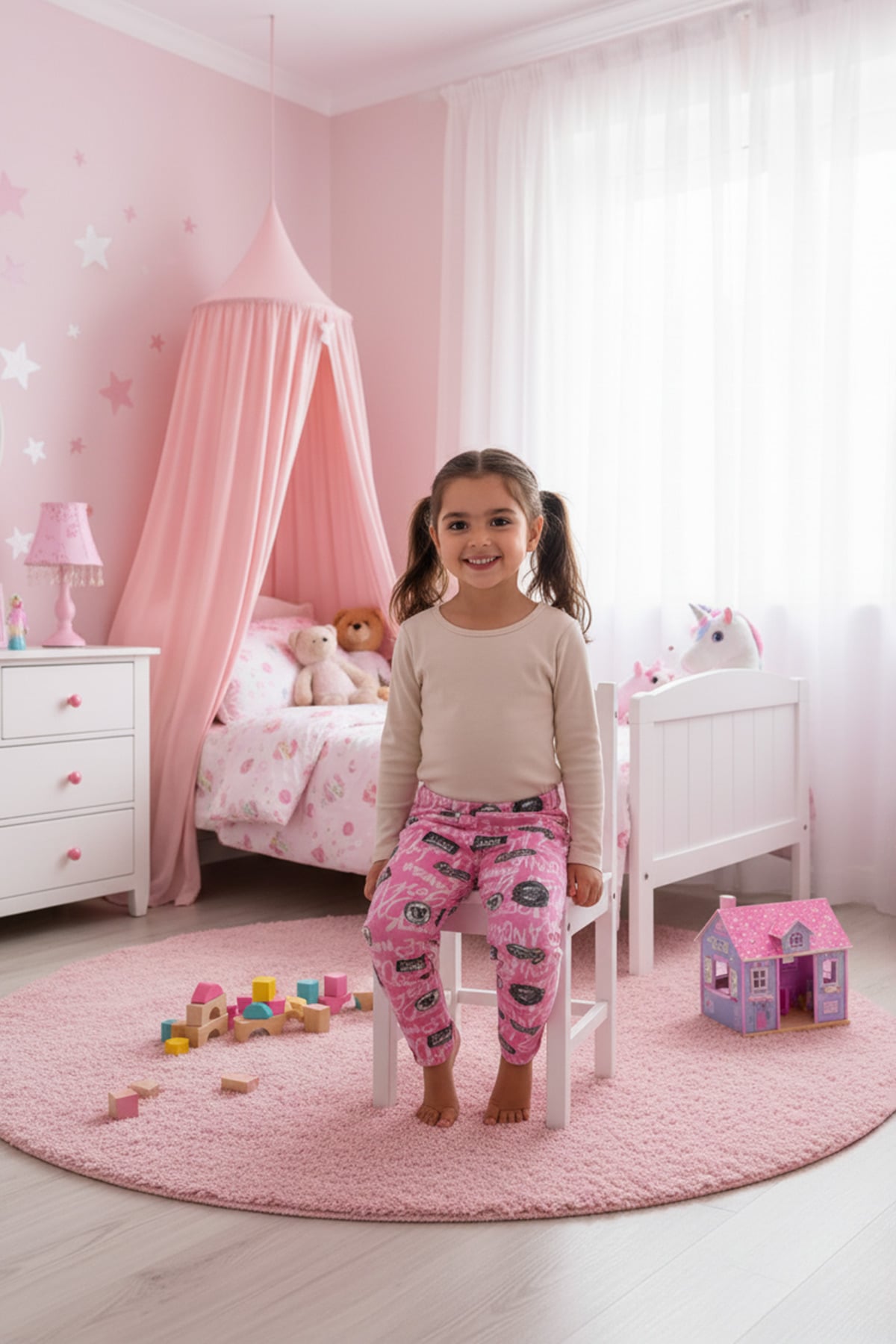Yazı Desenli Beli Lastikli Kız Çocuk Polar Pijama Altı 2