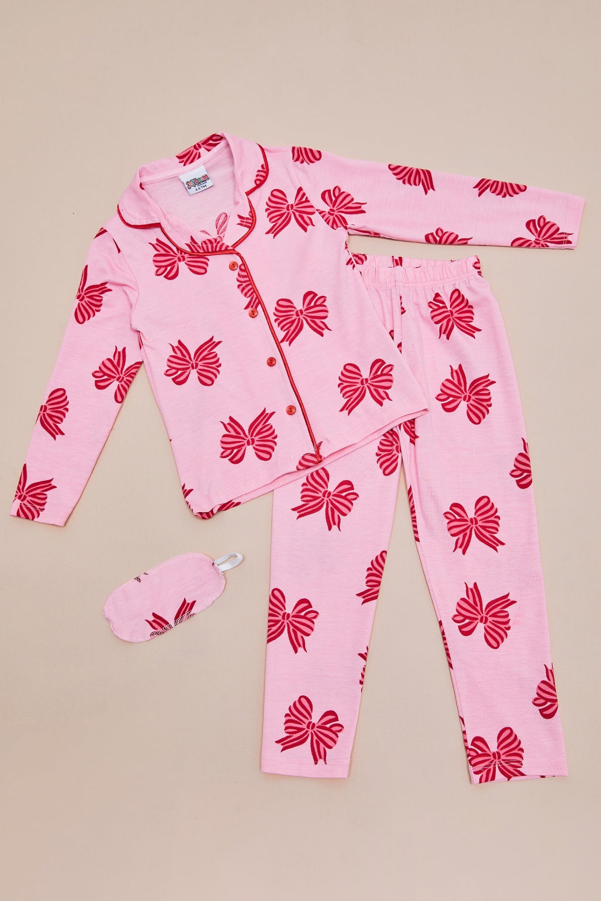 Kurdeleli Uyku Bantlı Kız Çocuk 3 Lü Pijama Takımı 3