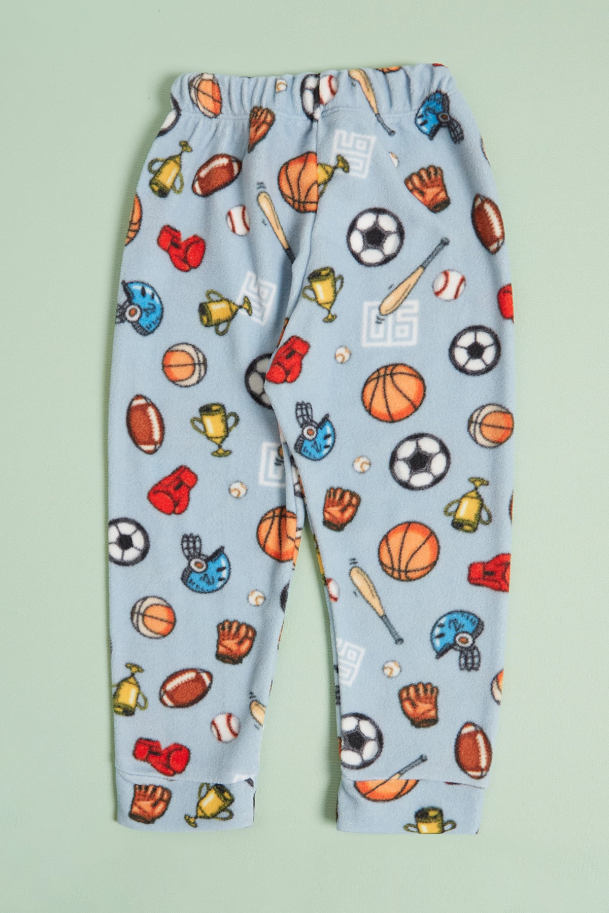 Top Desenli Bisiklet Yaka Polar Unisex Çocuk Pijama Takımı 7