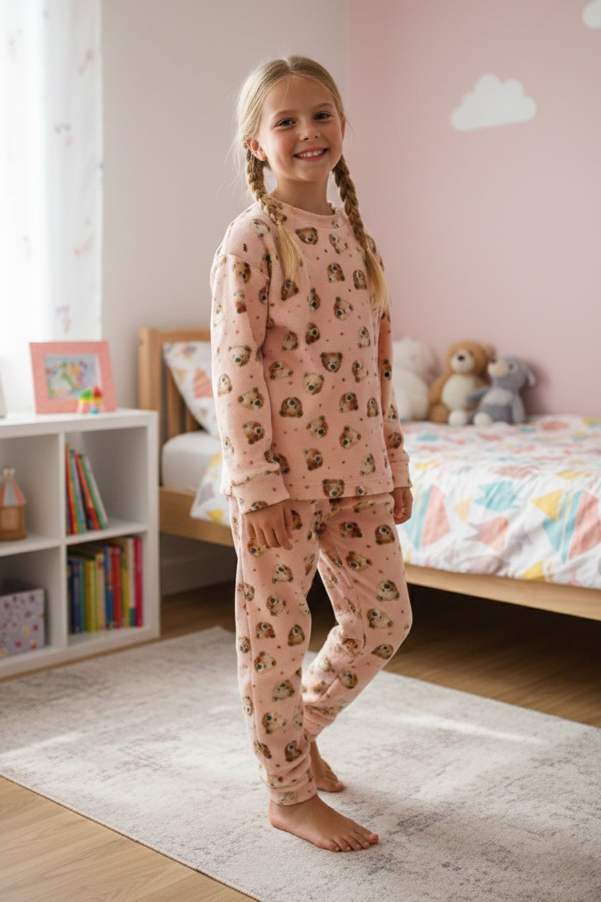 Ayıcık Desenli Polar Unisex Çocuk Pijama Takımı