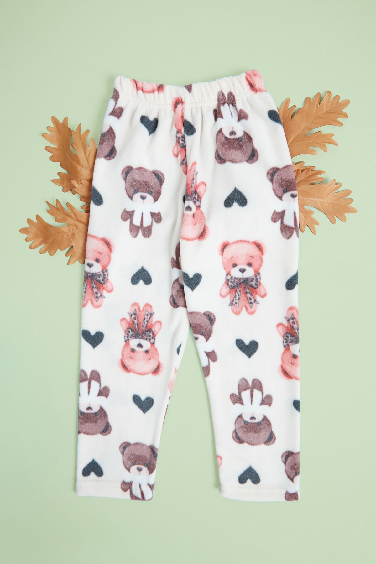 Ayıcık Desenli Beli Lastikli Kız Çocuk Polar Pijama Altı 3