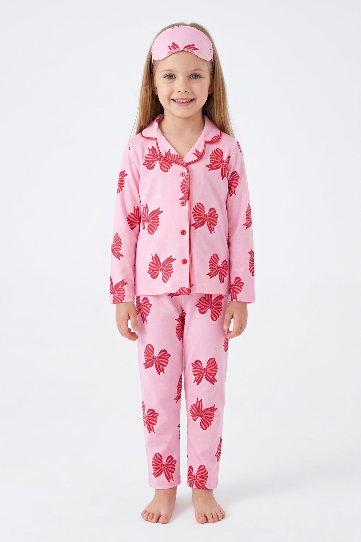 Kurdeleli Uyku Bantlı Kız Çocuk 3 Lü Pijama Takımı 2