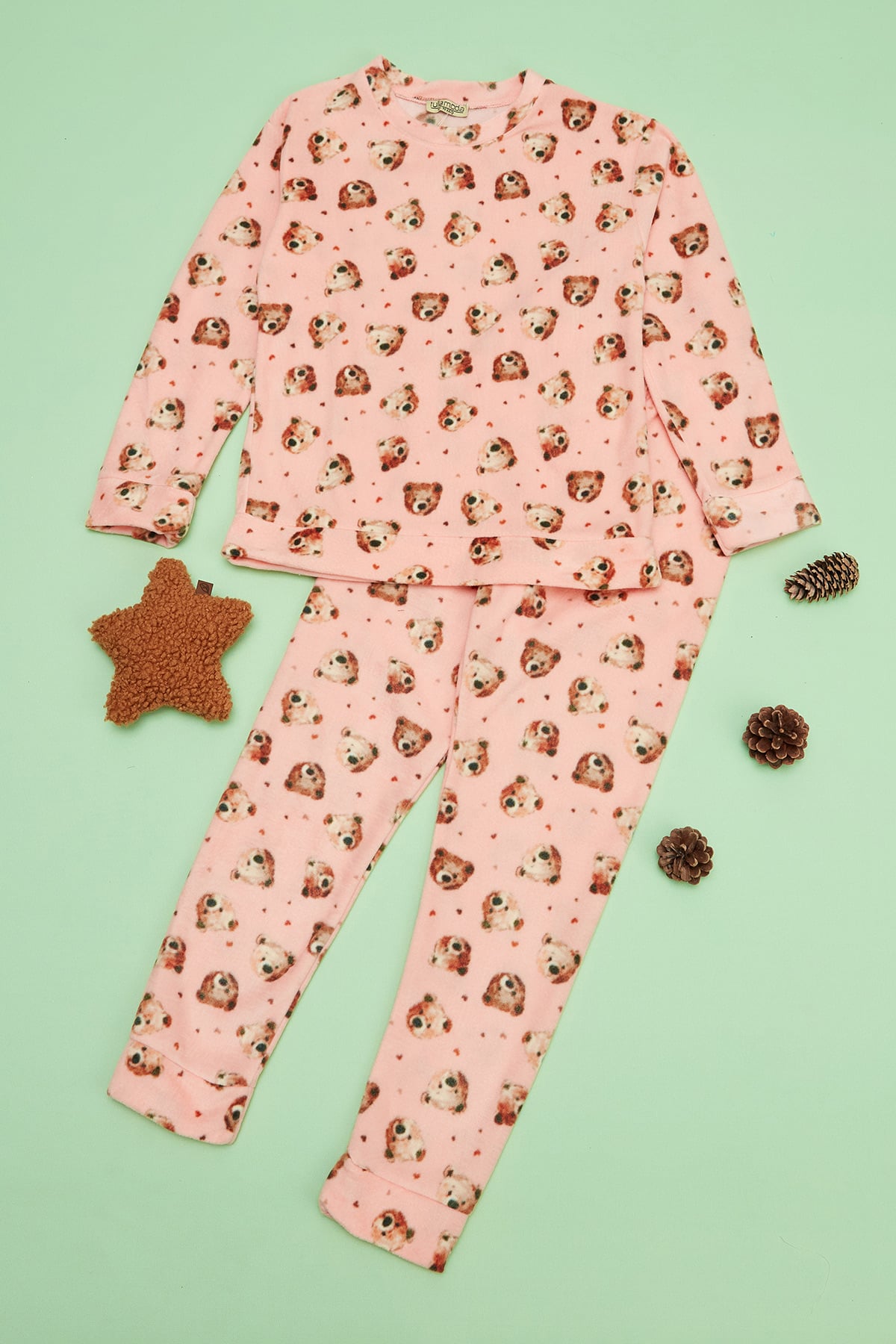 Ayıcık Desenli Polar Unisex Çocuk Pijama Takımı 3