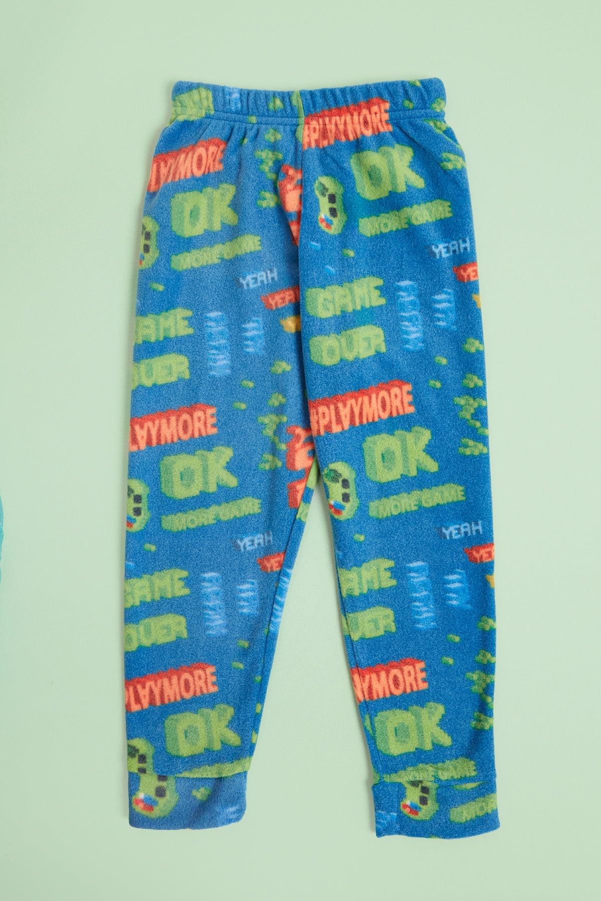 Play Yazı Baskılı Bisiklet Yaka Polar Unisex Çocuk Pijama Takımı 6