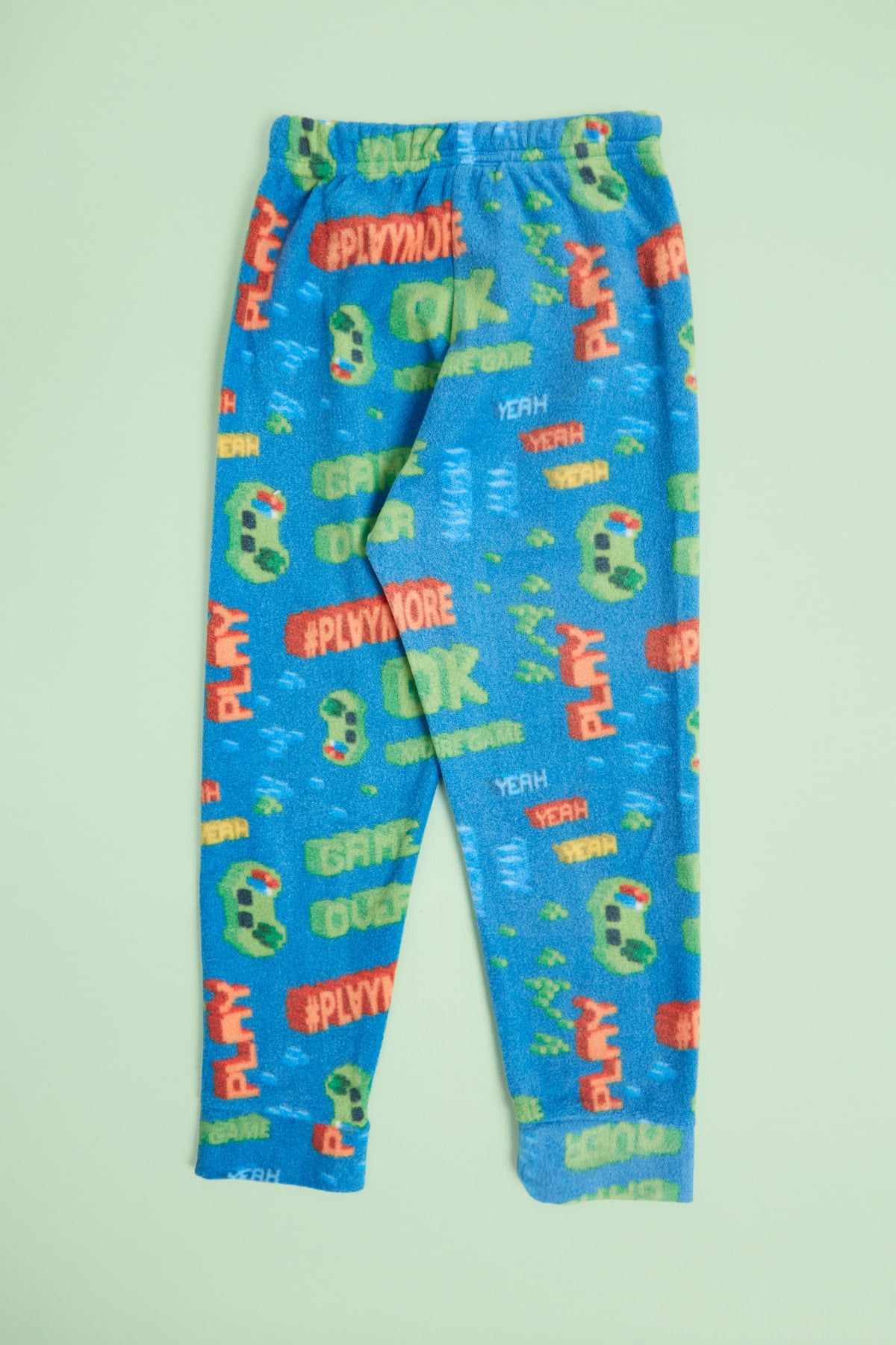 Play Yazı Baskılı Bisiklet Yaka Polar Unisex Çocuk Pijama Takımı 7