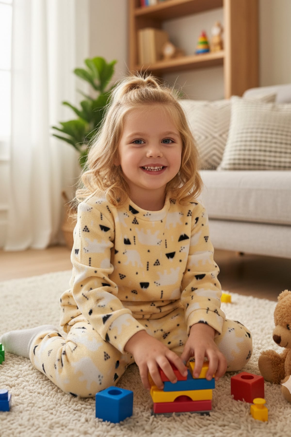 Kutup Ayısı Desenli  Polar Unisex Çocuk Pijama Takımı 2