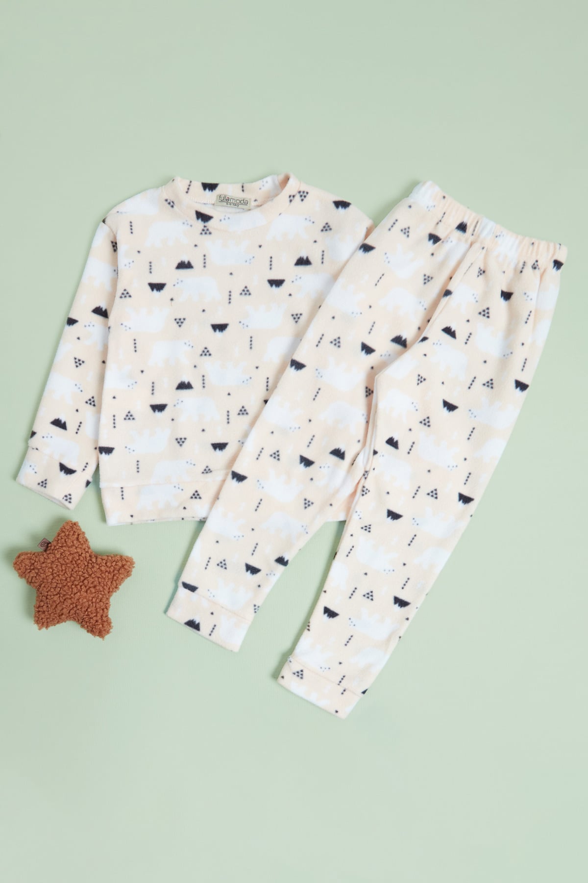 Kutup Ayısı Desenli  Polar Unisex Çocuk Pijama Takımı 3