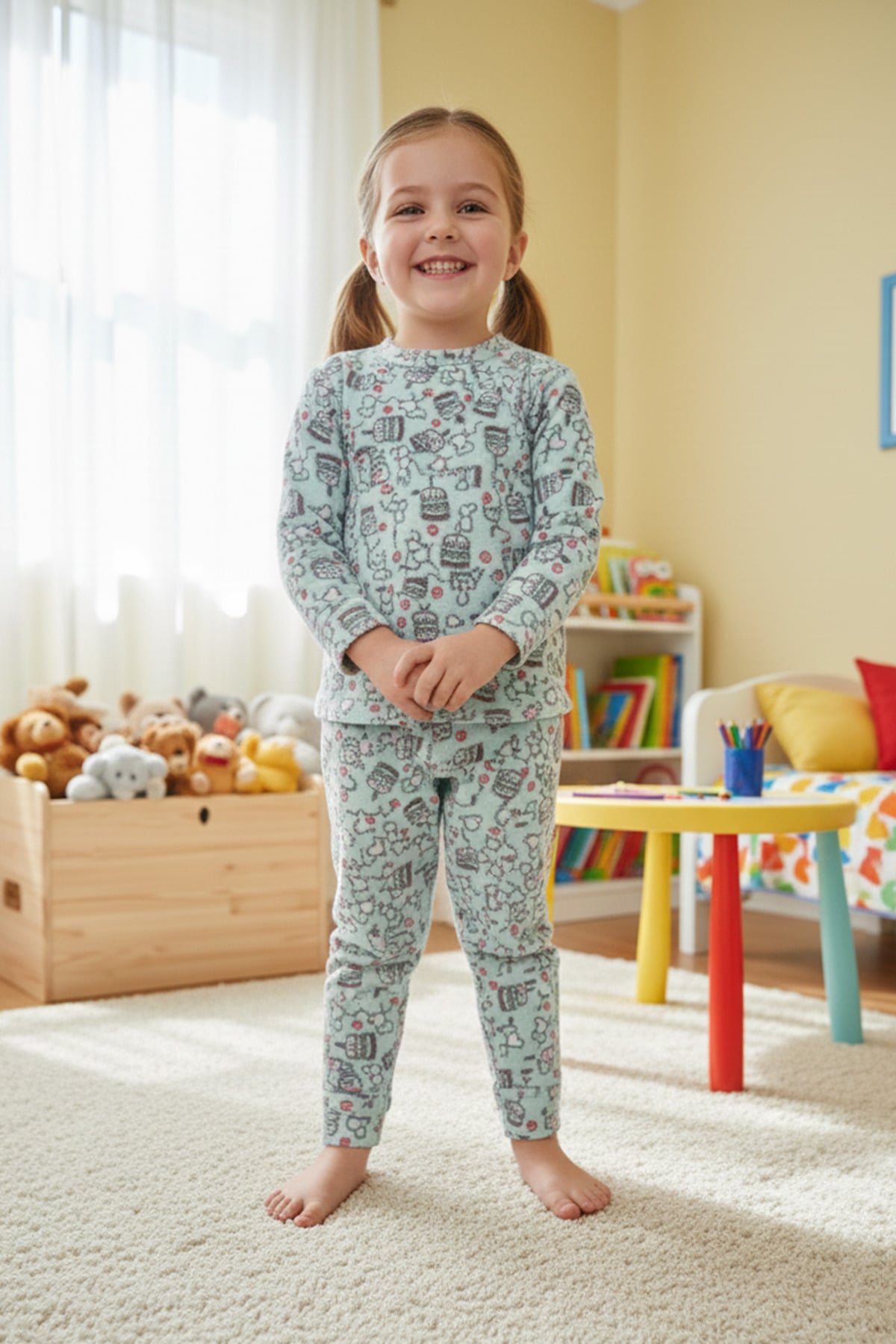 Pasta Desenli Polar Kız Çocuk Pijama Takımı