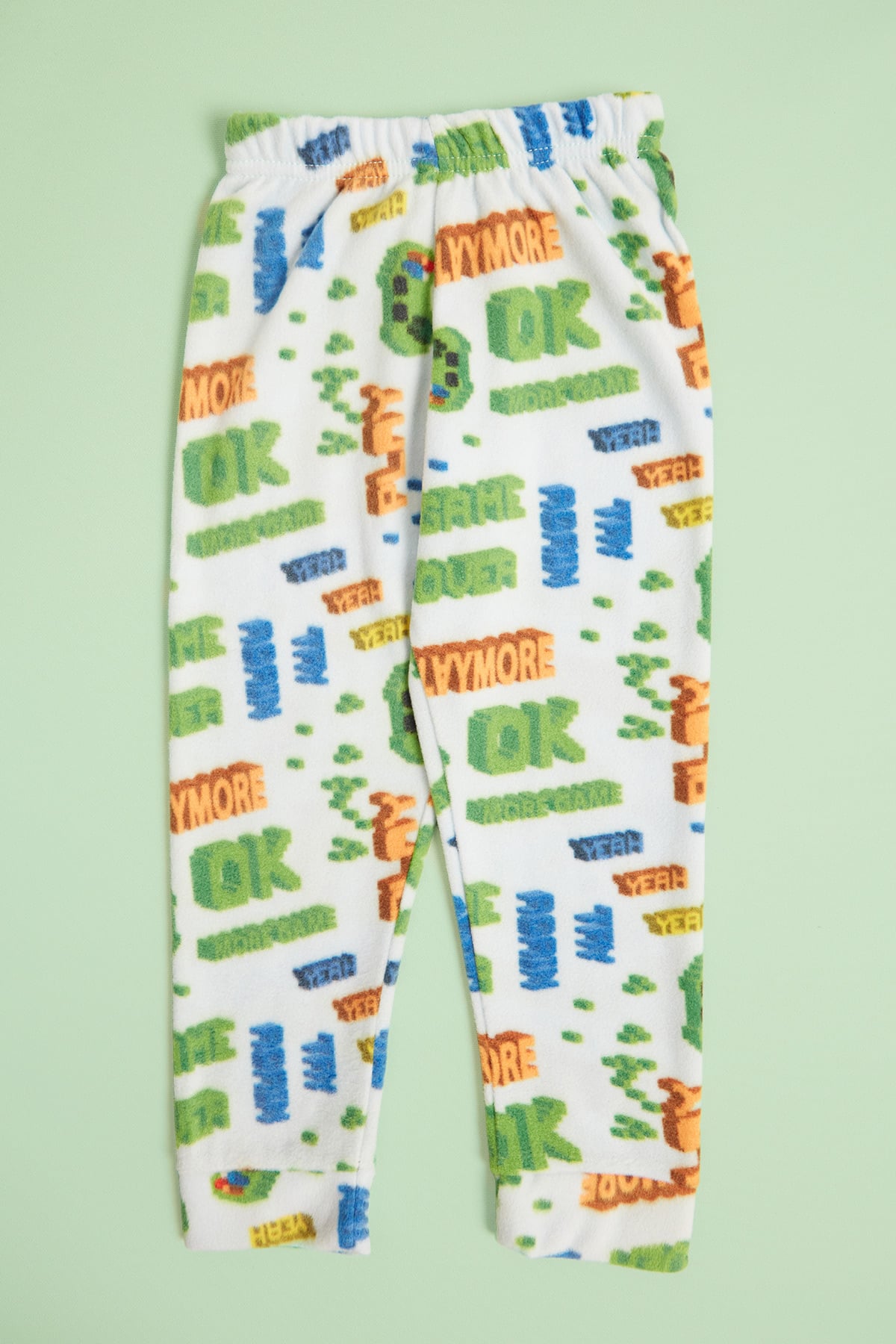 Play Yazı Baskılı Bisiklet Yaka Polar Unisex Çocuk Pijama Takımı 5