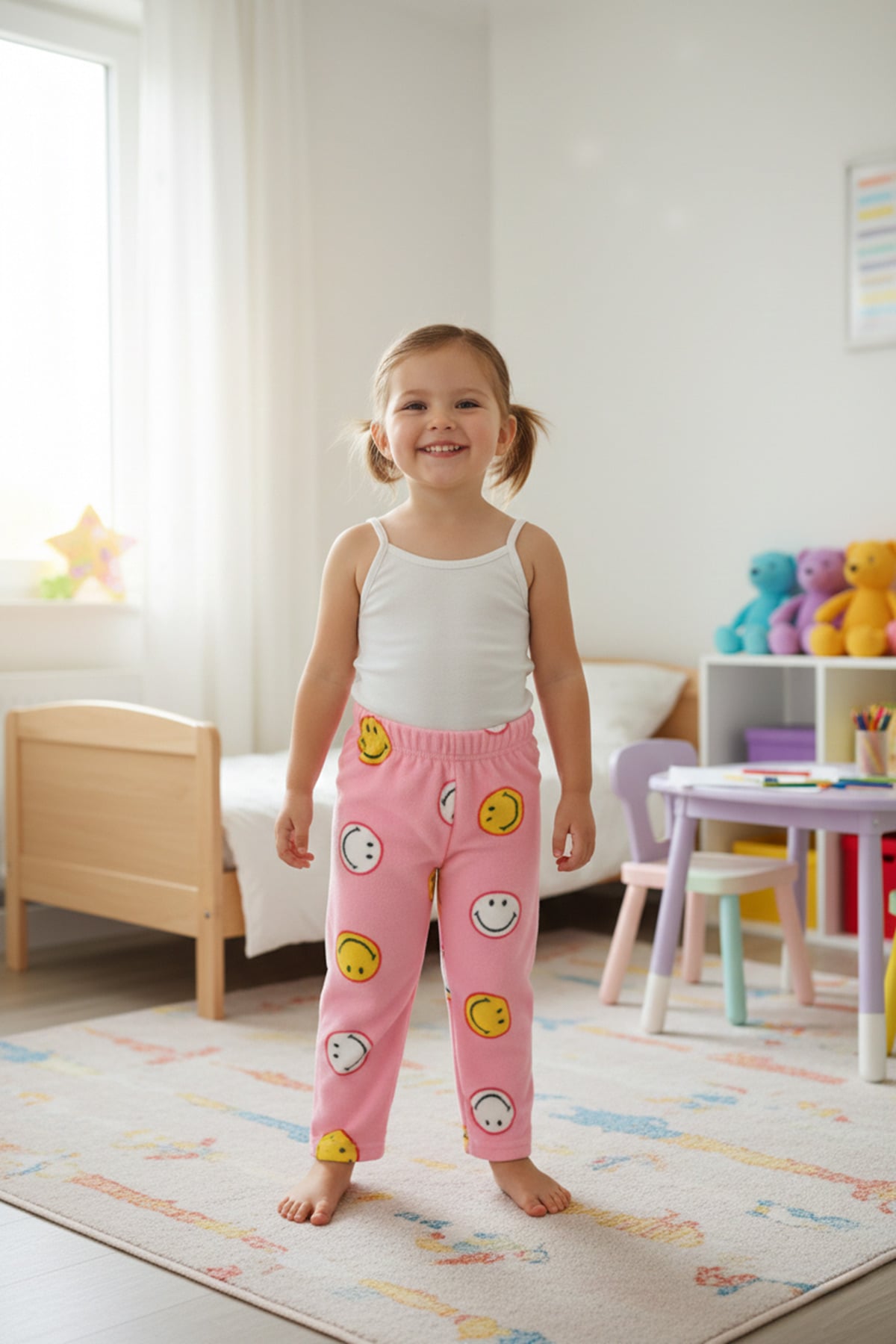 Gülen Yüz Desenli Polar Unisex Çocuk Pijama Altı