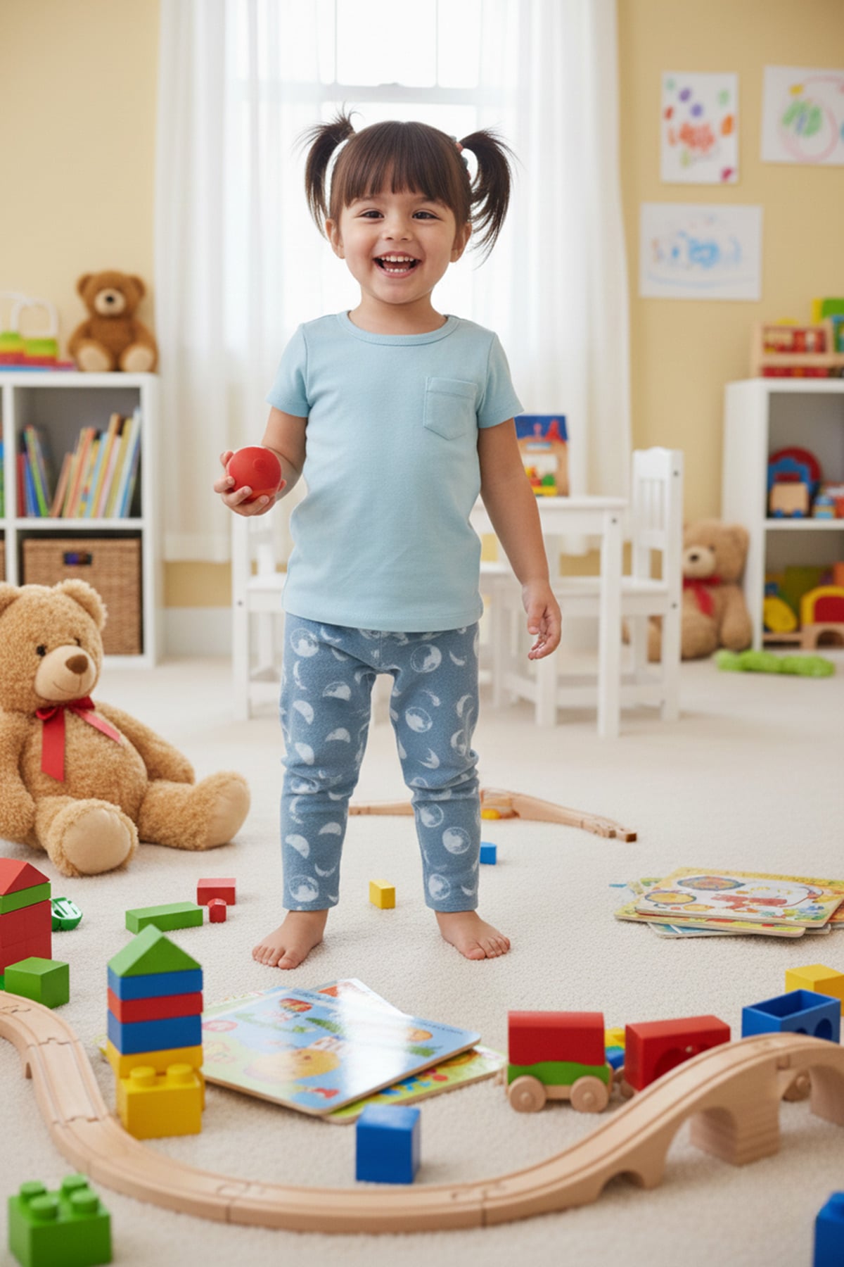 Beli Lastikli Ay Baskılı Unisex Çocuk Polar Pijama Altı