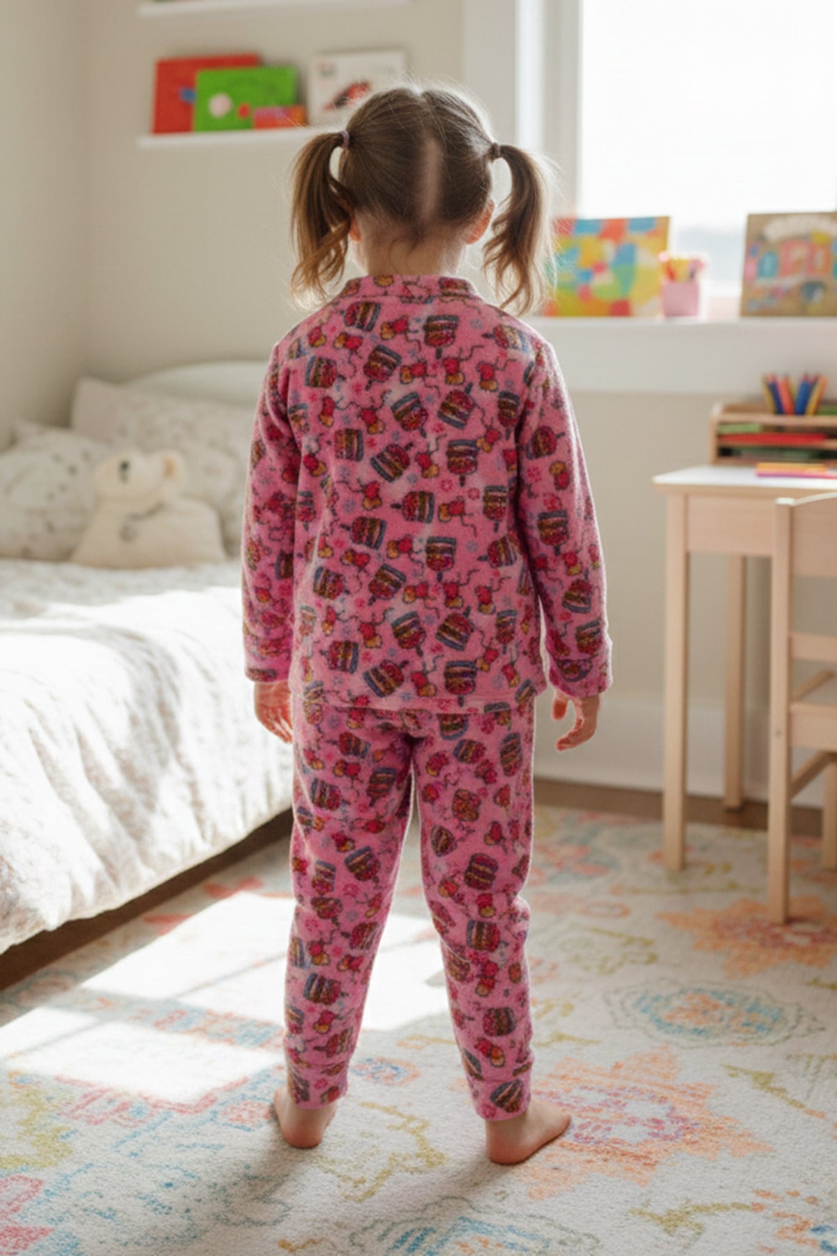 Pasta Desenli Polar Kız Çocuk Pijama Takımı 2