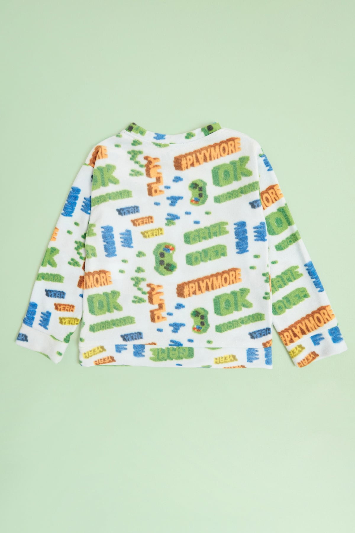 Play Yazı Baskılı Bisiklet Yaka Polar Unisex Çocuk Pijama Takımı 4