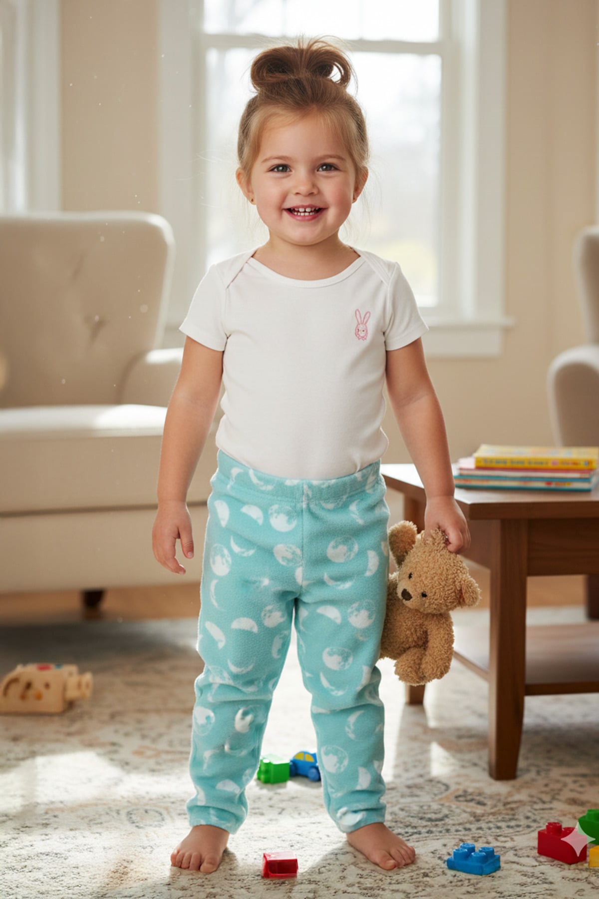 Beli Lastikli Ay Baskılı Unisex Çocuk Polar Pijama Altı