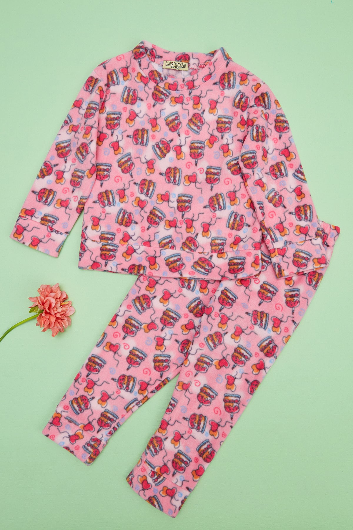 Pasta Desenli Polar Kız Çocuk Pijama Takımı 3