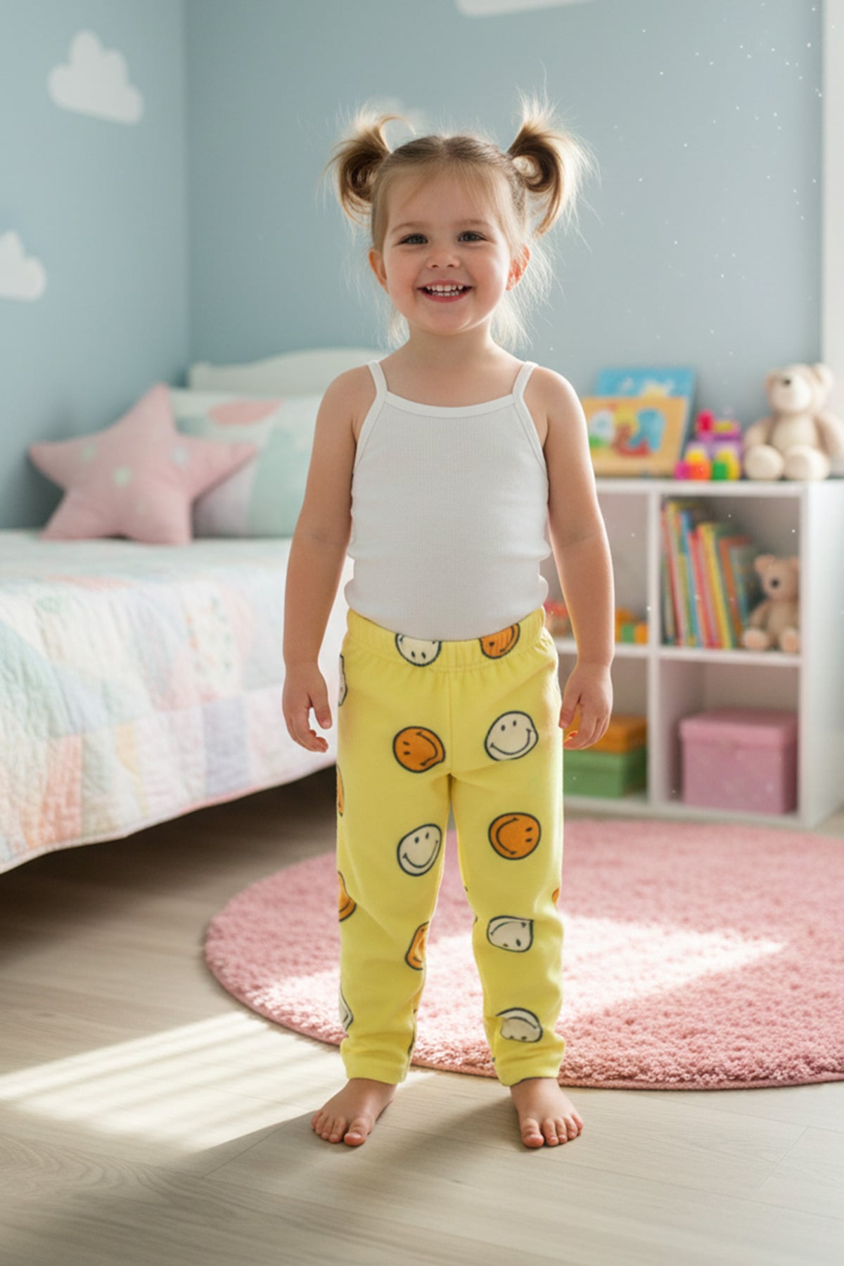 Gülen Yüz Desenli Polar Unisex Çocuk Pijama Altı