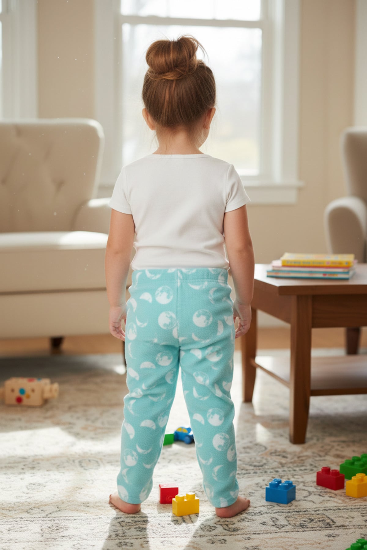 Beli Lastikli Ay Baskılı Unisex Çocuk Polar Pijama Altı 2