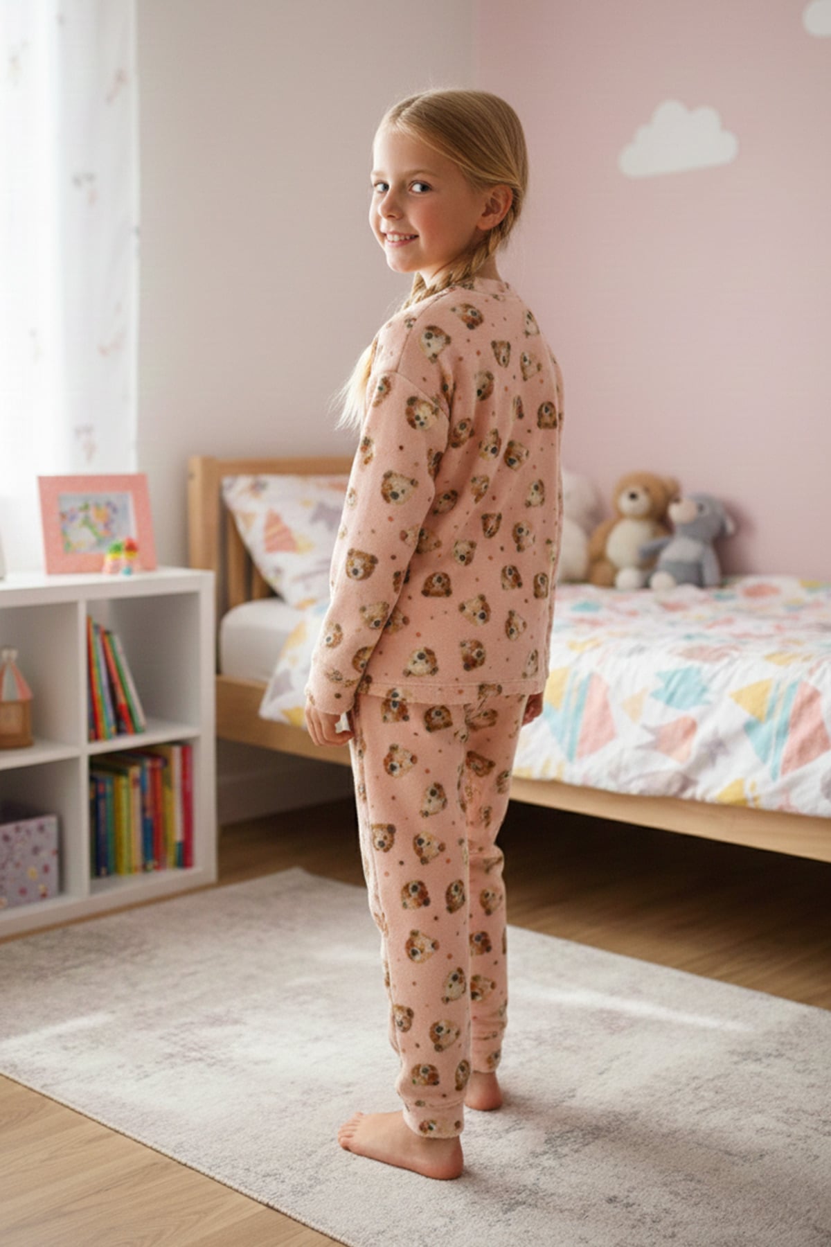Ayıcık Desenli Polar Unisex Çocuk Pijama Takımı 2