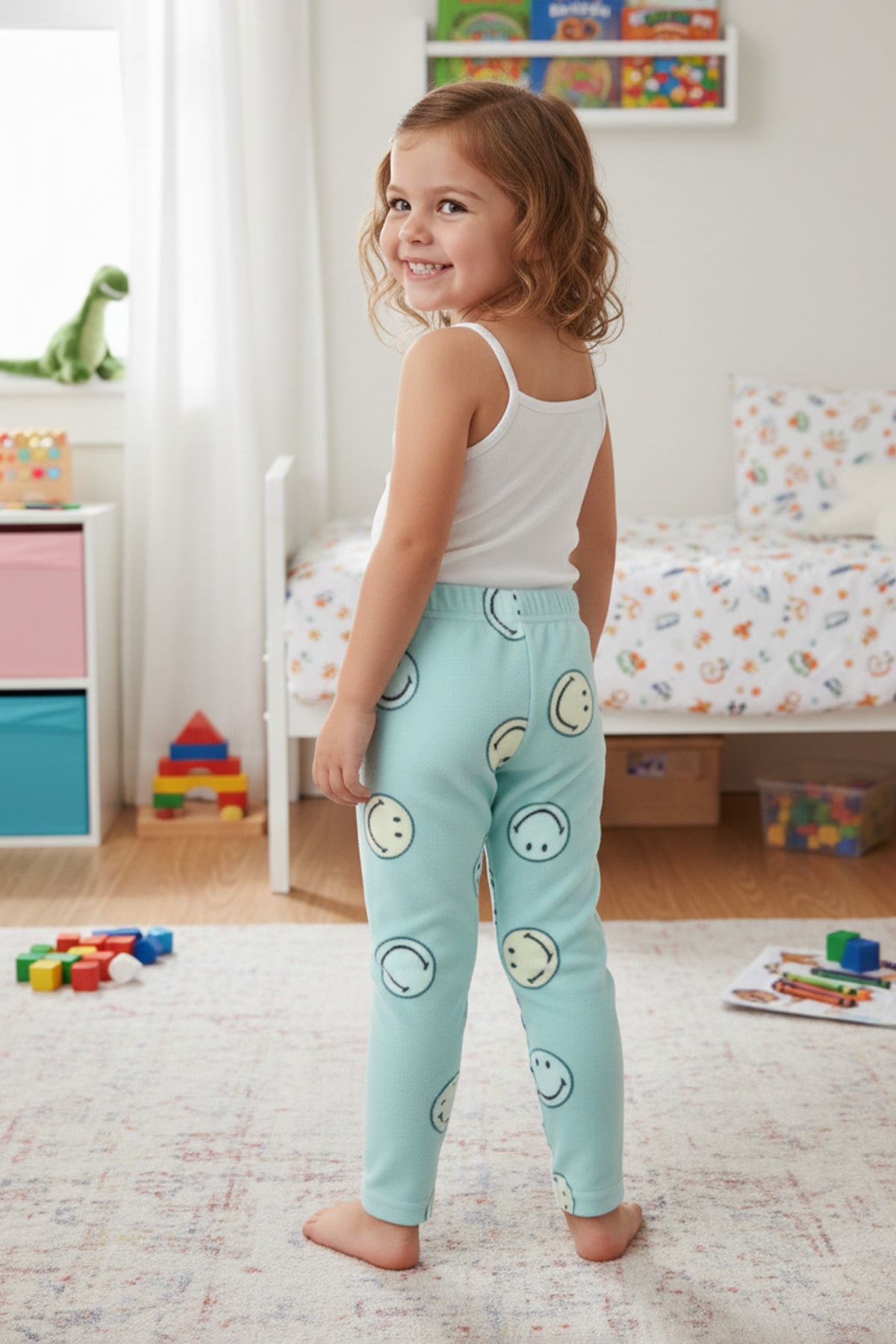 Gülen Yüz Desenli Polar Unisex Çocuk Pijama Altı 2