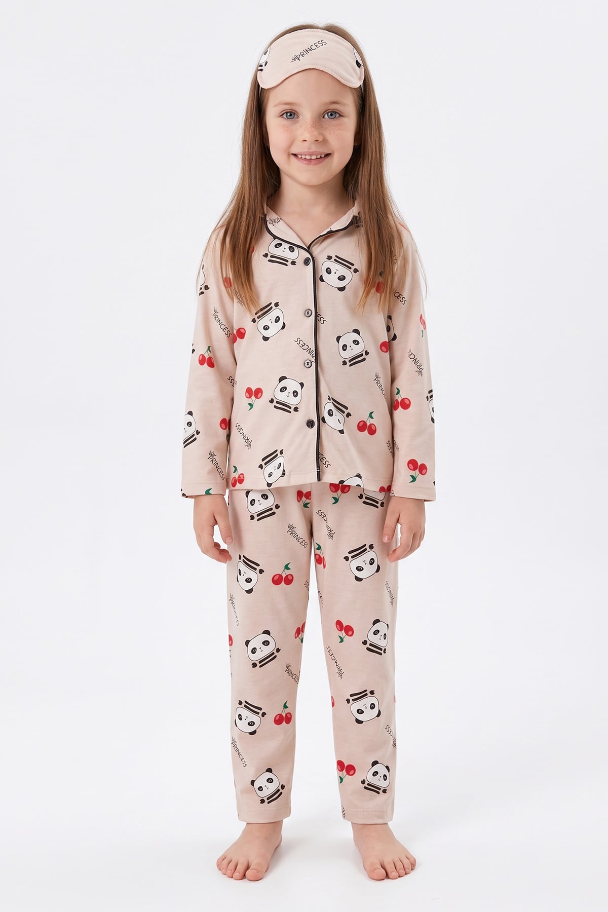 Panda Baskılı Uyku Bantlı Kız Çocuk 3 Lü Pijama Takımı 2