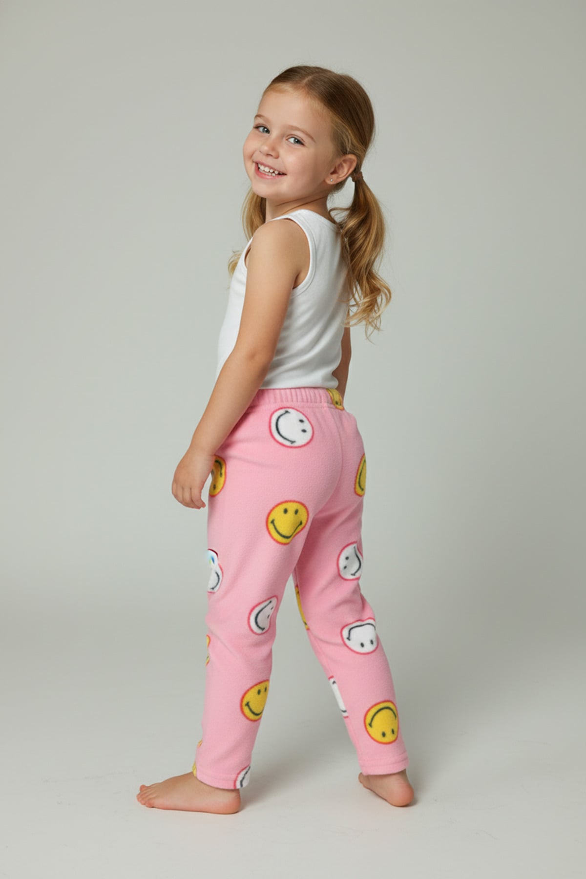 Gülen Yüz Desenli Polar Unisex Çocuk Pijama Altı 2