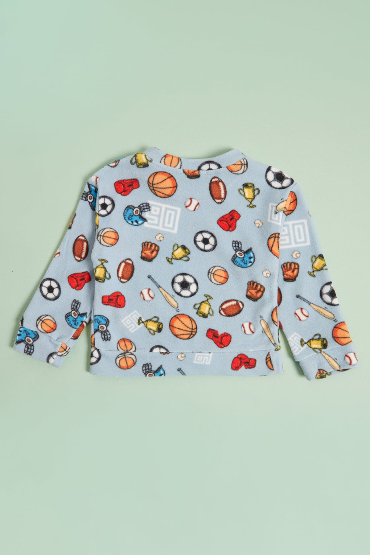 Top Desenli Bisiklet Yaka Polar Unisex Çocuk Pijama Takımı 5