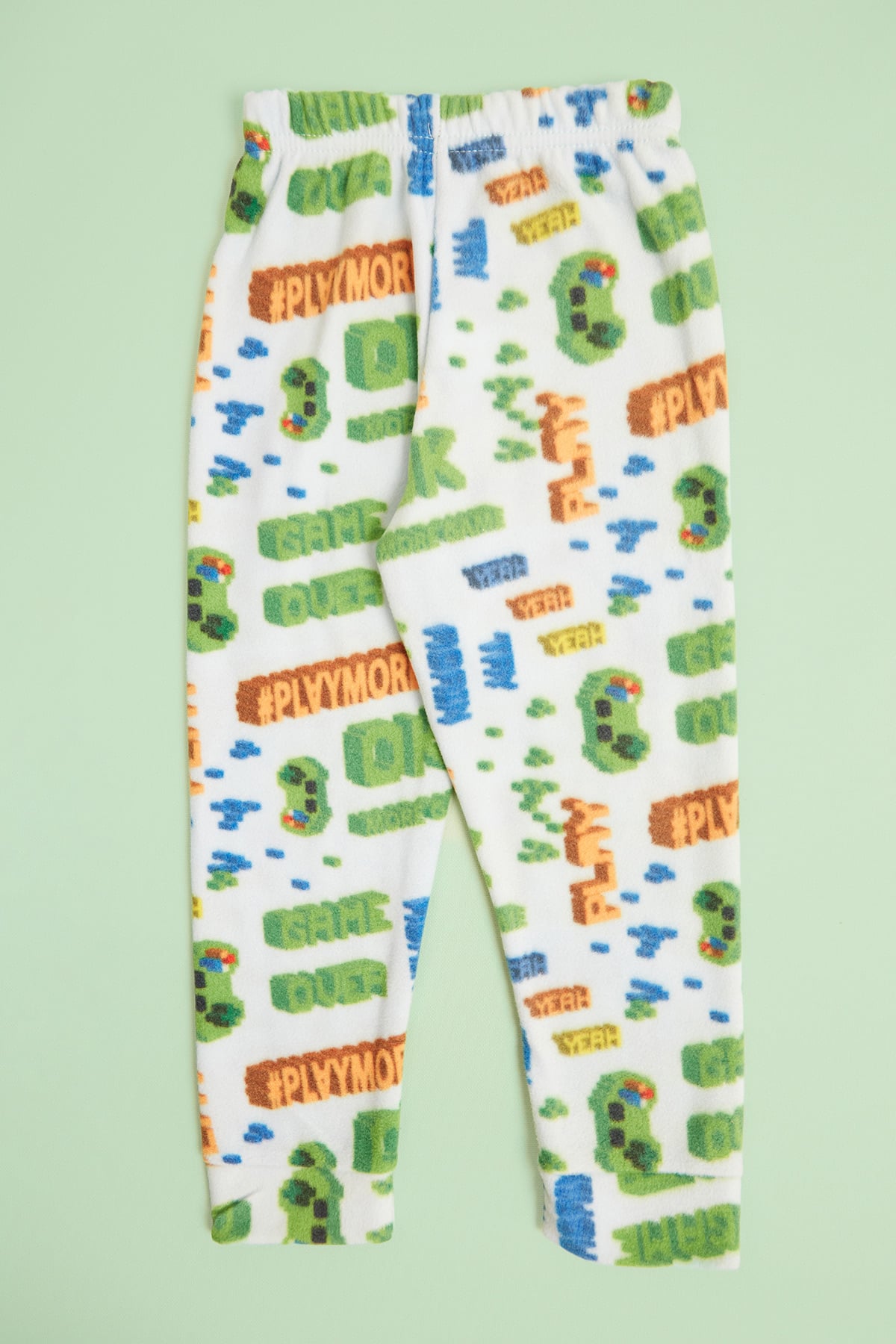Play Yazı Baskılı Bisiklet Yaka Polar Unisex Çocuk Pijama Takımı 6