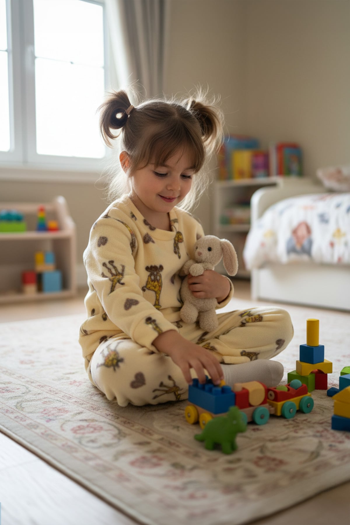 Zürafa Desenli  Polar Unisex Çocuk Pijama Takımı
