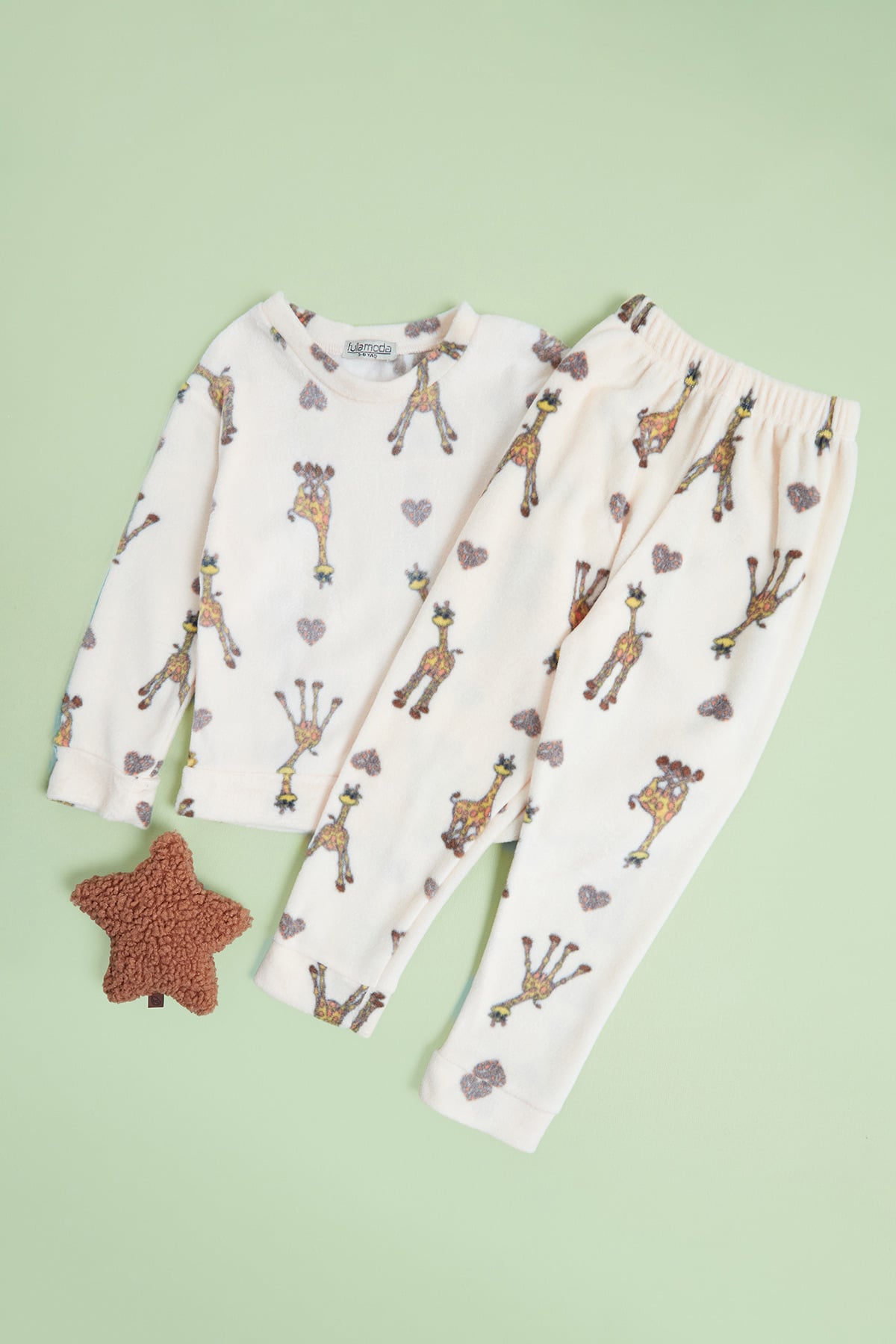 Zürafa Desenli  Polar Unisex Çocuk Pijama Takımı 2