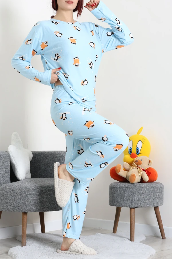 Süet Alt Üst Aynı Pijama Takımı Açıkmavi 2