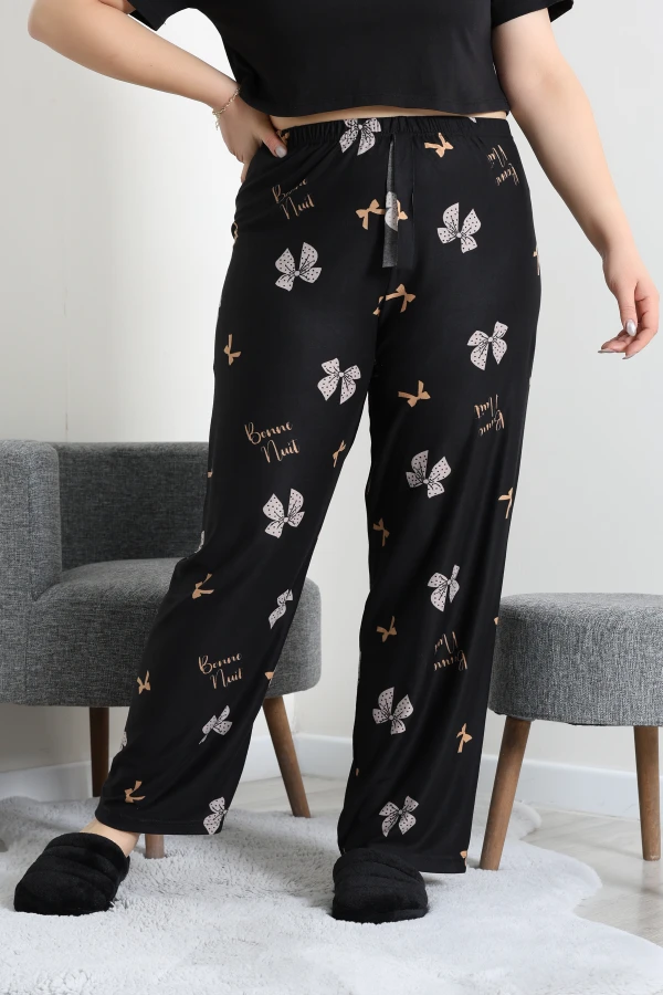 Büyük Beden Süet Pijama Altı Siyahkurdele