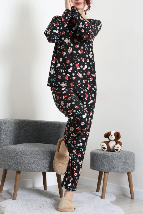 Süet Alt Üst Aynı Pijama Takımı Siyahkırmızı 5