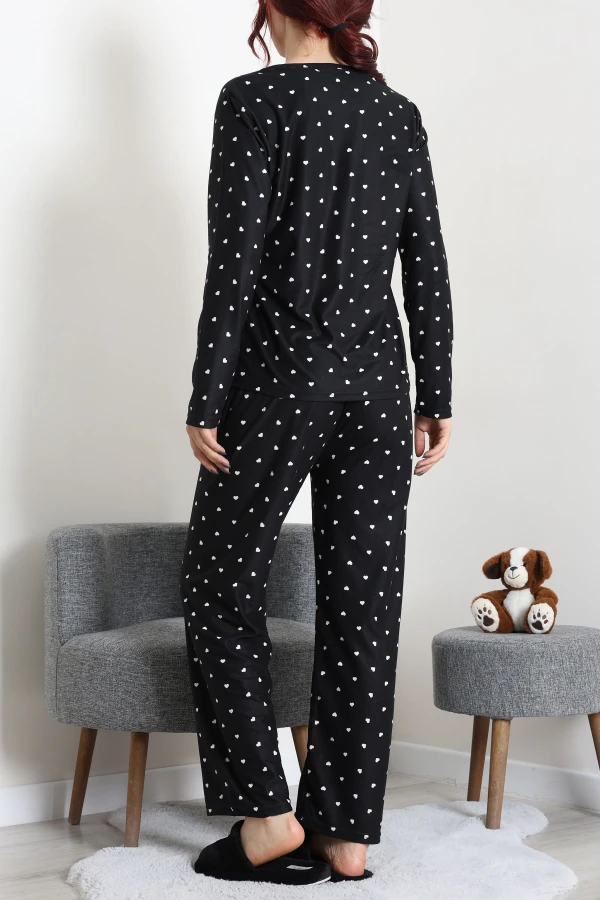 Süet Alt Üst Aynı Pijama Takımı Siyah 6