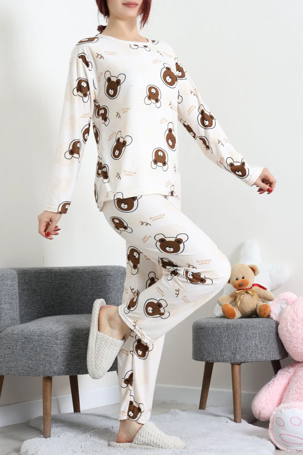 Süet Alt Üst Aynı Pijama Takımı Bejkahve 5