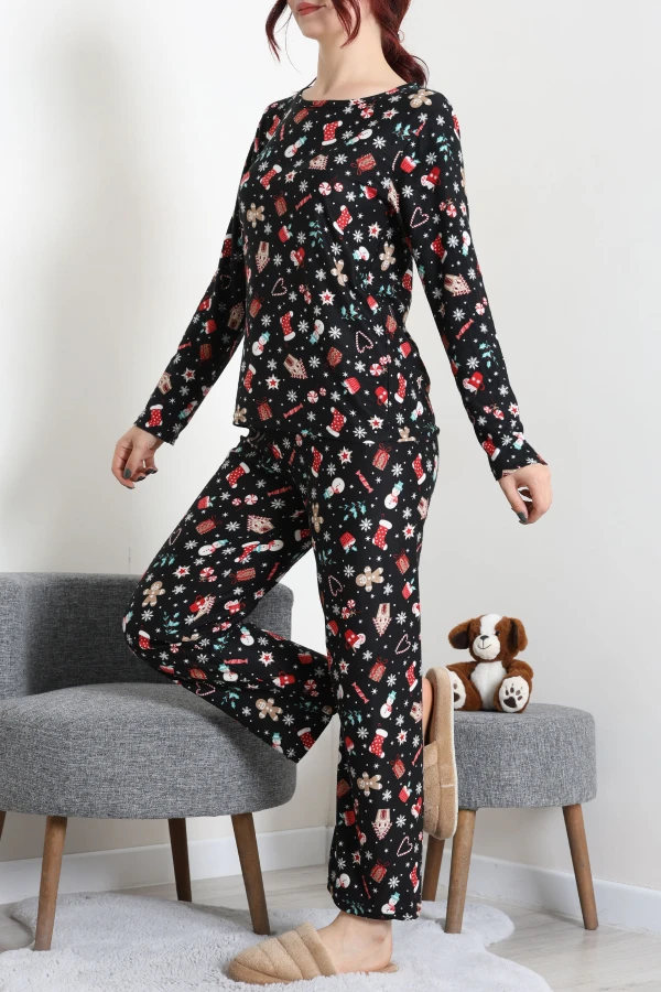 Süet Alt Üst Aynı Pijama Takımı Siyahkırmızı 4
