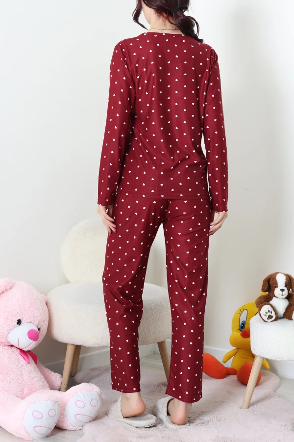 Süet Alt Üst Aynı Pijama Takımı Bordo 8