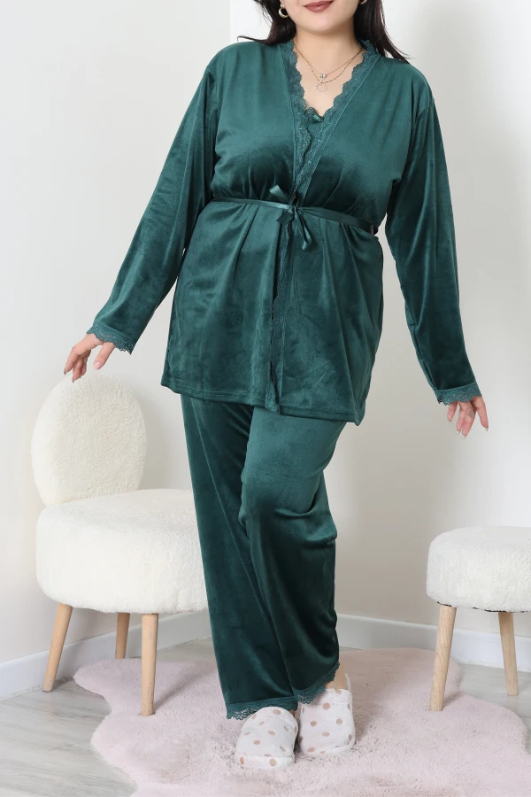 Fransız Kadife Battal Pijama Takımı Zümrüt 5