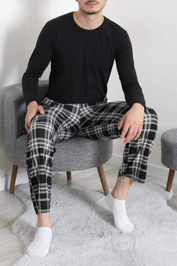 Süet Cepli Erkek Pijama Alt Siyah 3