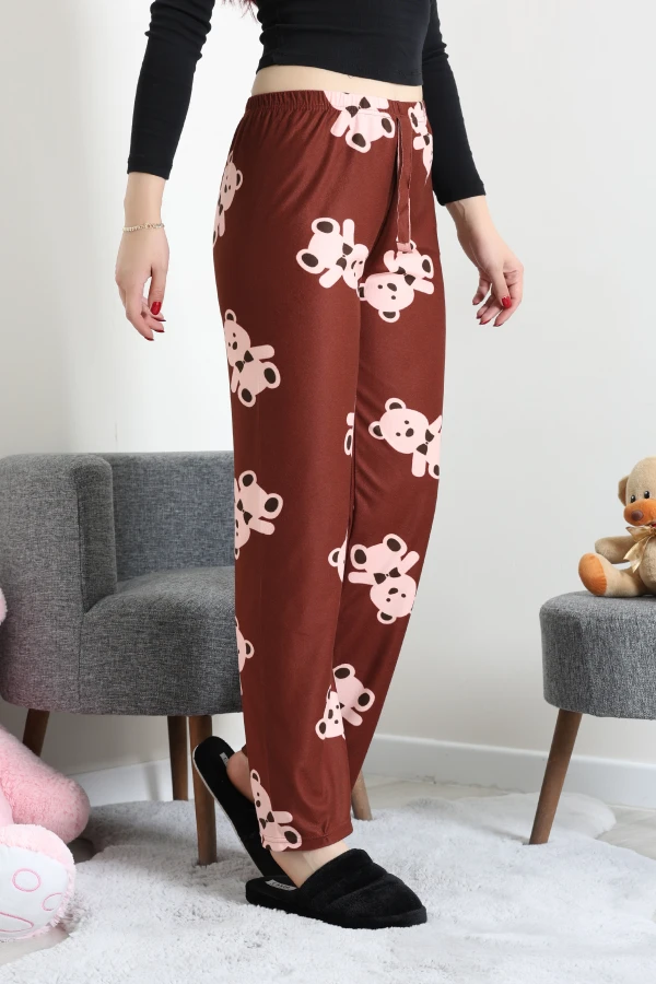 Desenli Süet Pijama Altı Kahve 2