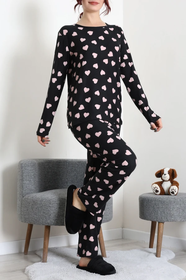 Süet Alt Üst Aynı Pijama Takımı Siyahkalpli 4
