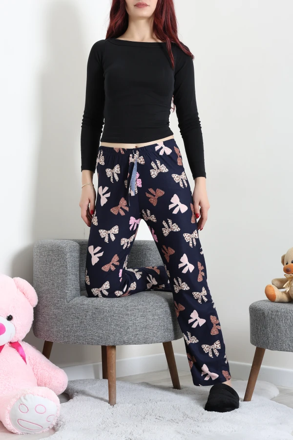 Desenli Süet Pijama Altı Lacivertpembe 6