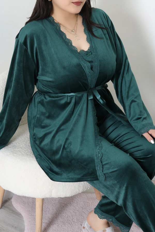 Fransız Kadife Battal Pijama Takımı Zümrüt 3