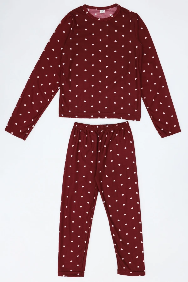 5-12 Yaş Süet Alt Üst Aynı Pijama Takımı Bordo 5