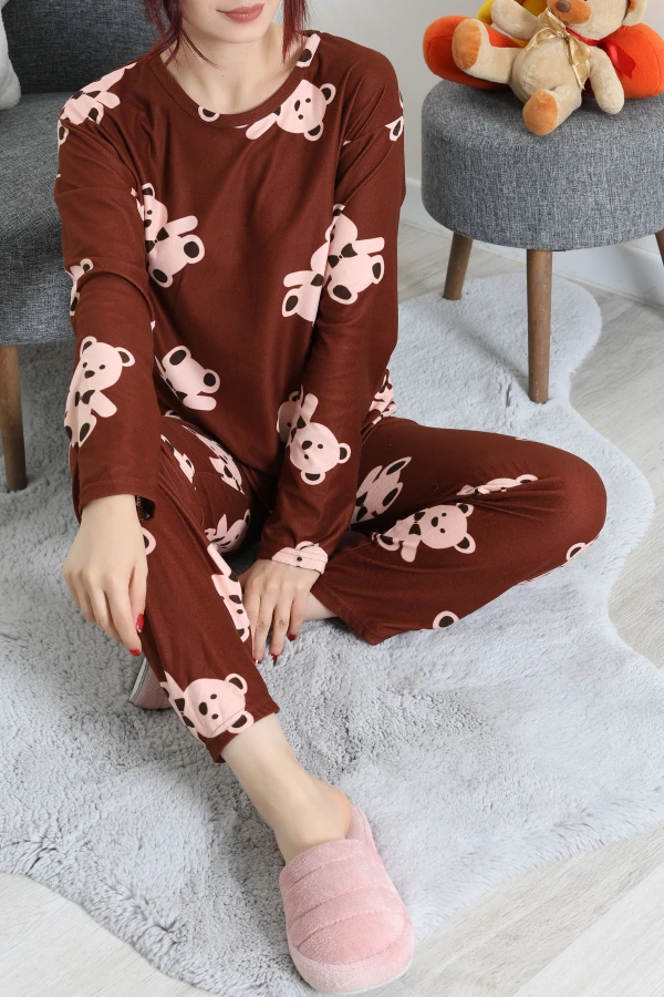 Süet Alt Üst Aynı Pijama Takımı Kahve 5