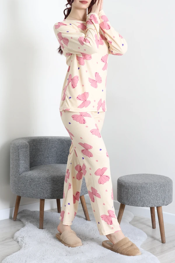Süet Alt Üst Aynı Pijama Takımı Bej 4