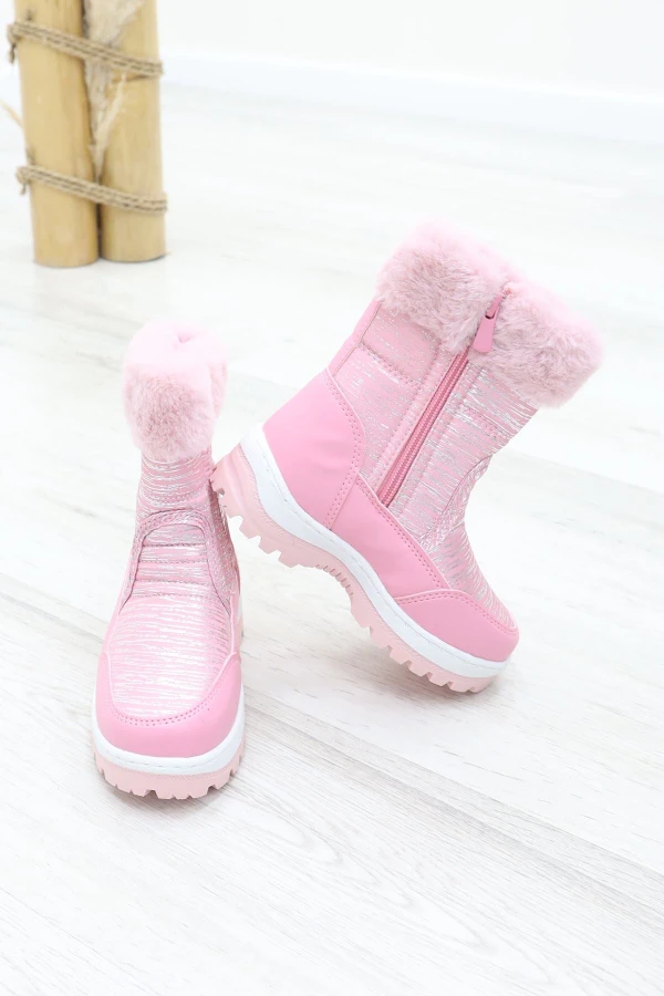İçi Kürklü Çocuk Kar Botu Pembe 3