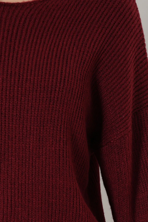 Düşük Kol Oversize Triko Kazak Bordo 7