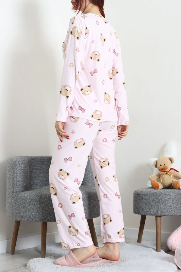 Süet Alt Üst Aynı Pijama Takımı Pembe 7