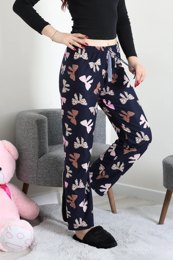 Desenli Süet Pijama Altı Lacivertpembe 8