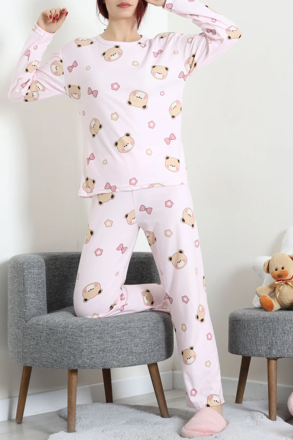 Süet Alt Üst Aynı Pijama Takımı Pembe 6